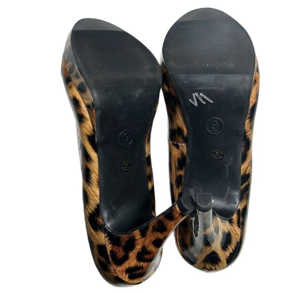 Worthington Leopard Print High Heels Closed Almond Toe Shiny Cheetah Print Pumps - Picture 11 of 12